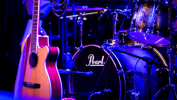 photo of music instruments on the stage at a concert