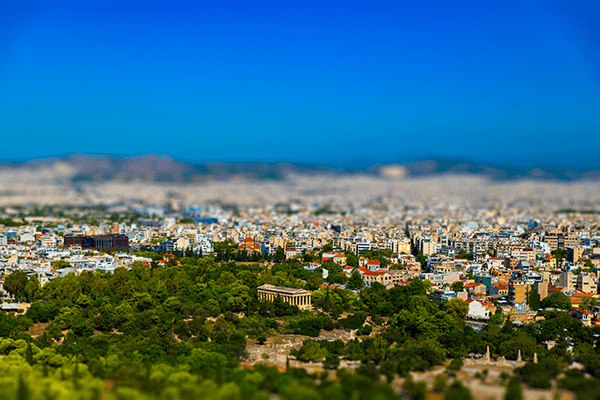 landscape of Athens, Greece, tiltshift