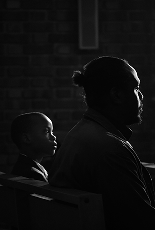 portrait of a man and a kid, black & white