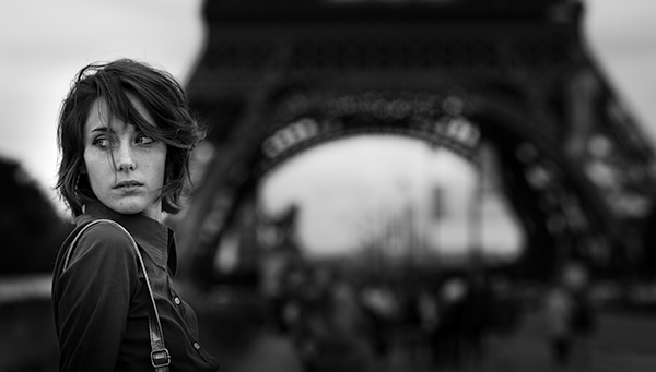 portrait of a women, eiffel tower in the background