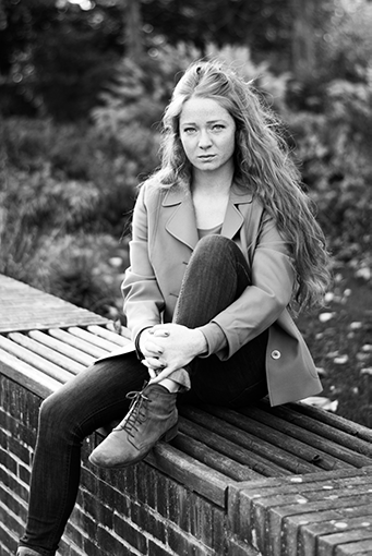 portrait of a woman in a parc, black & white